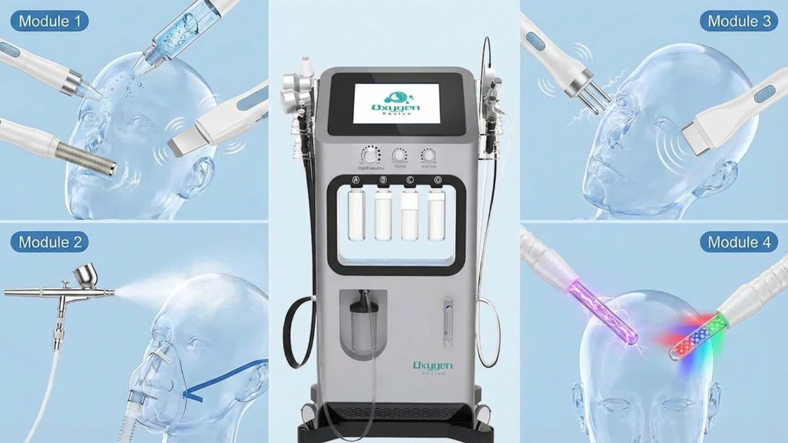 9-in-1 professional hydro oxygen facial machine with four treatment modules. (1)