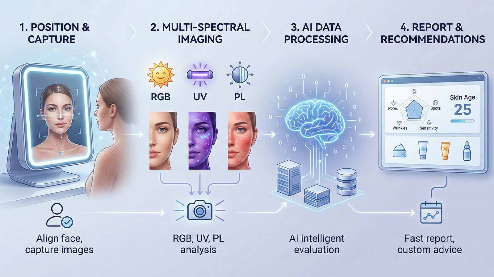 كيف تعمل آلة تحليل الجلد ذات المرآة السحرية؟