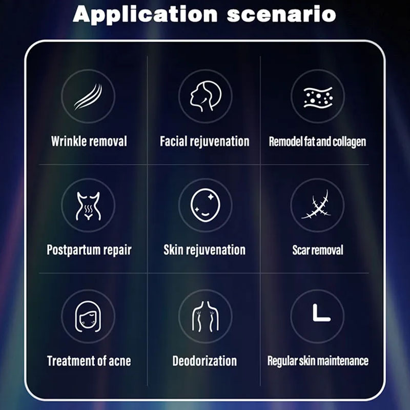 Crystallite Depth 8 machine interface displaying treatment applications like wrinkle and scar removal