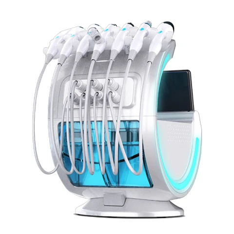 Smart Ice Blue Hydra Facial Machine rear view solution bottles and probe hose connections.