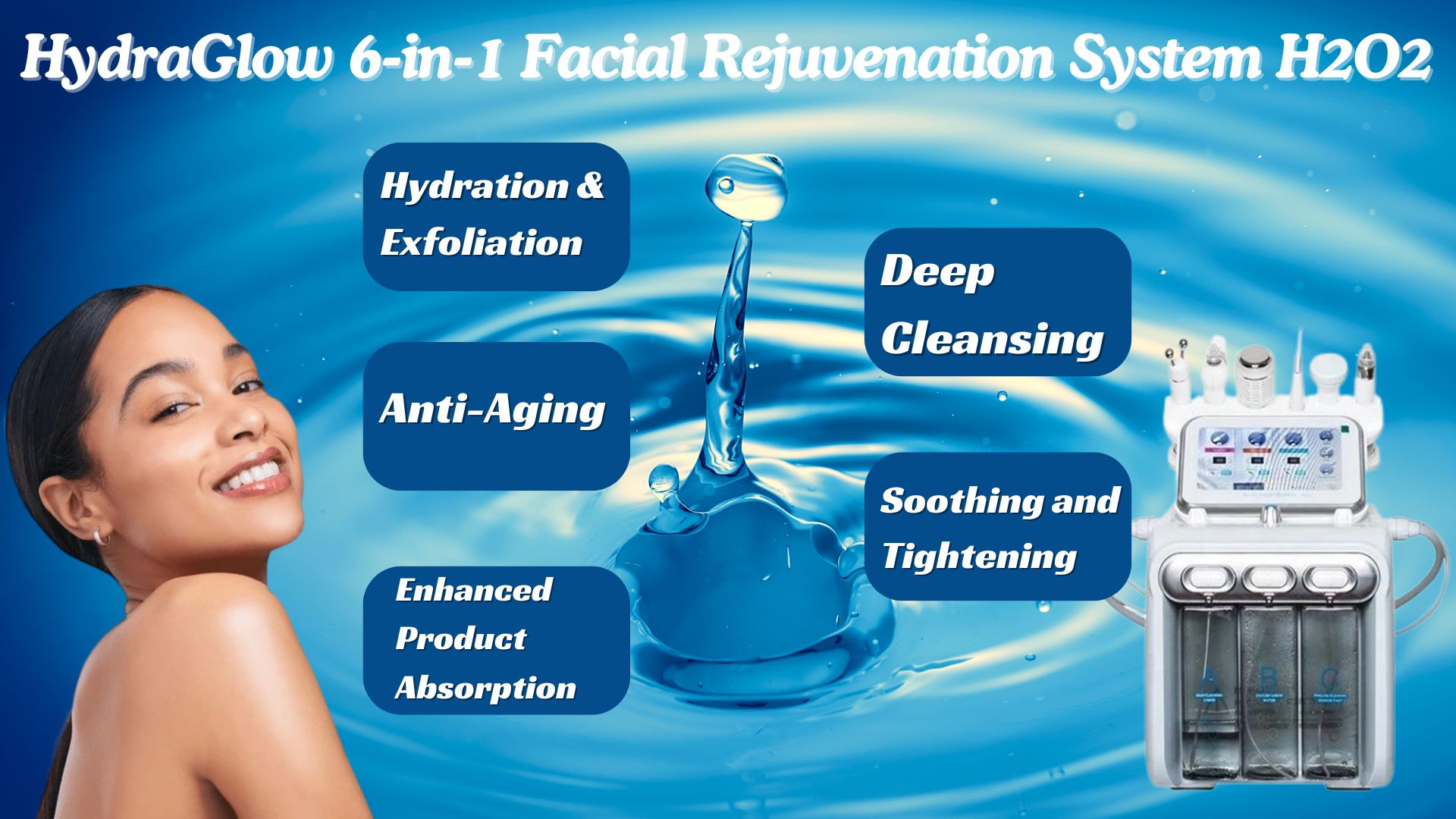 advantages of HydraGlow 6 in 1 Facial Rejuvenation System H2O2