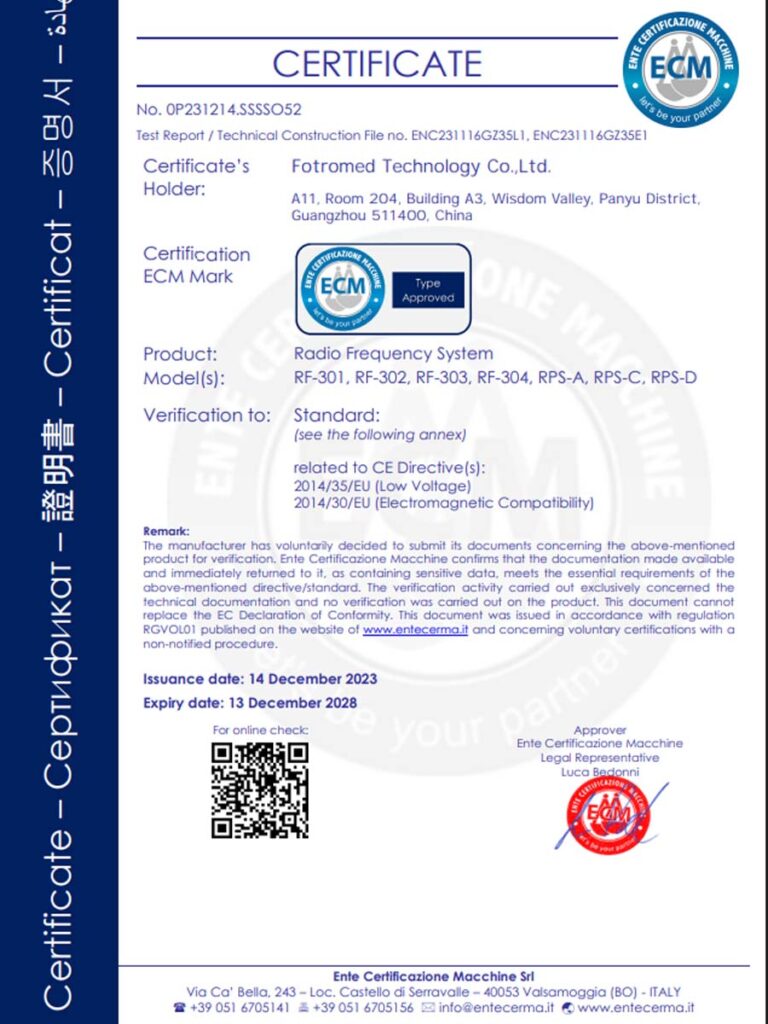Fotromed-rf-301-rf-302-radio-frequency-system-ce-certificate