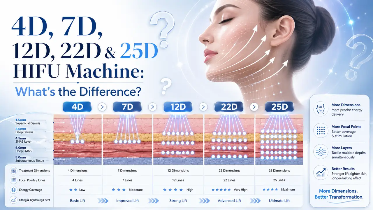 4D, 7D, 12D, 22D & 25D HIFU Machine Comparison