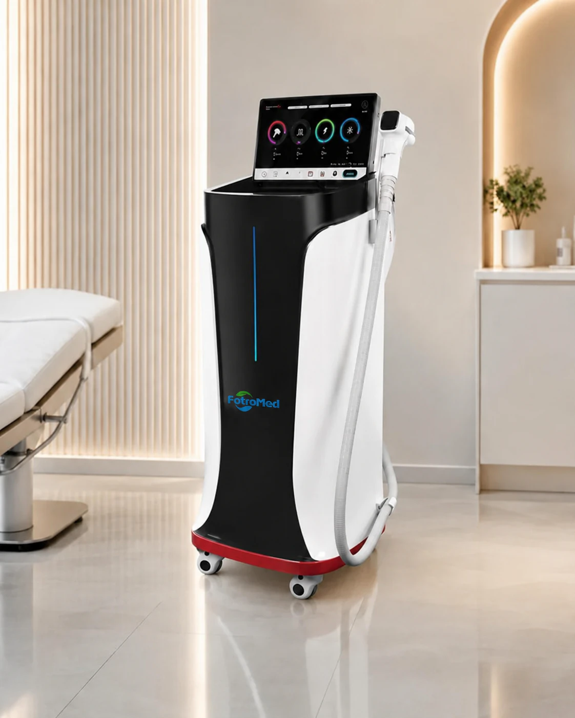 Professional laser hair removal machine in a clinic treatment room