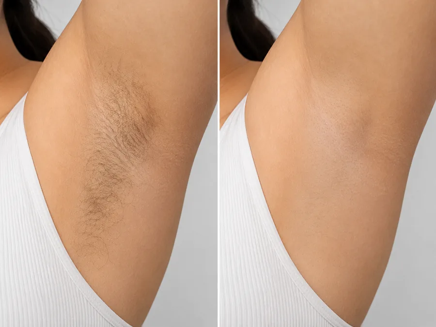 Underarm laser hair removal before and after result