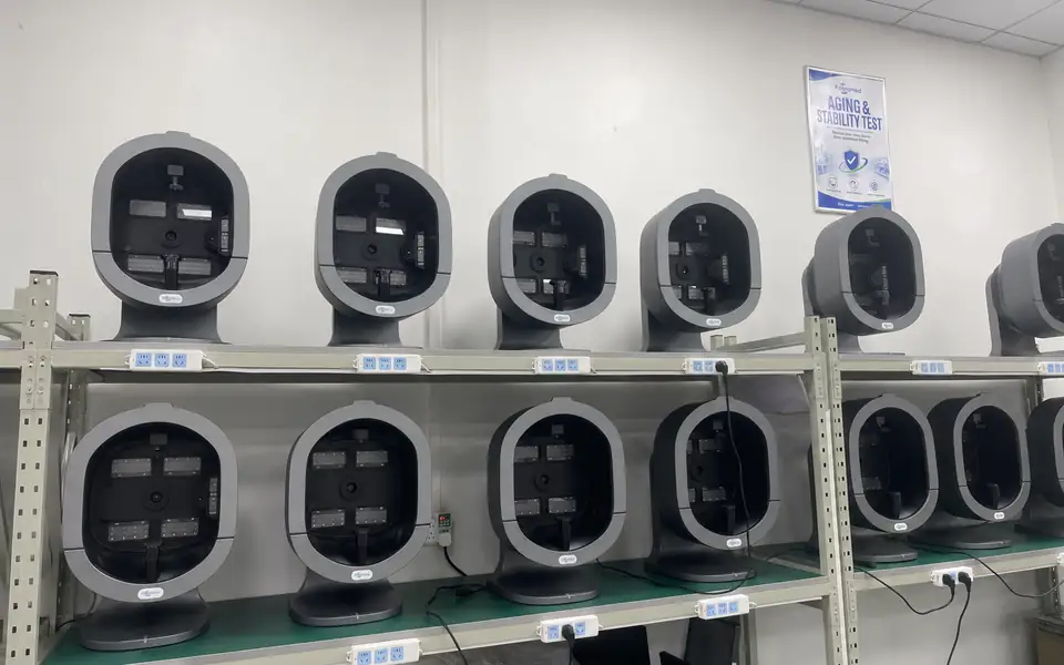 Skin analysis machines undergoing aging and stability testing during OEM and ODM manufacturing evaluation at Fotromed