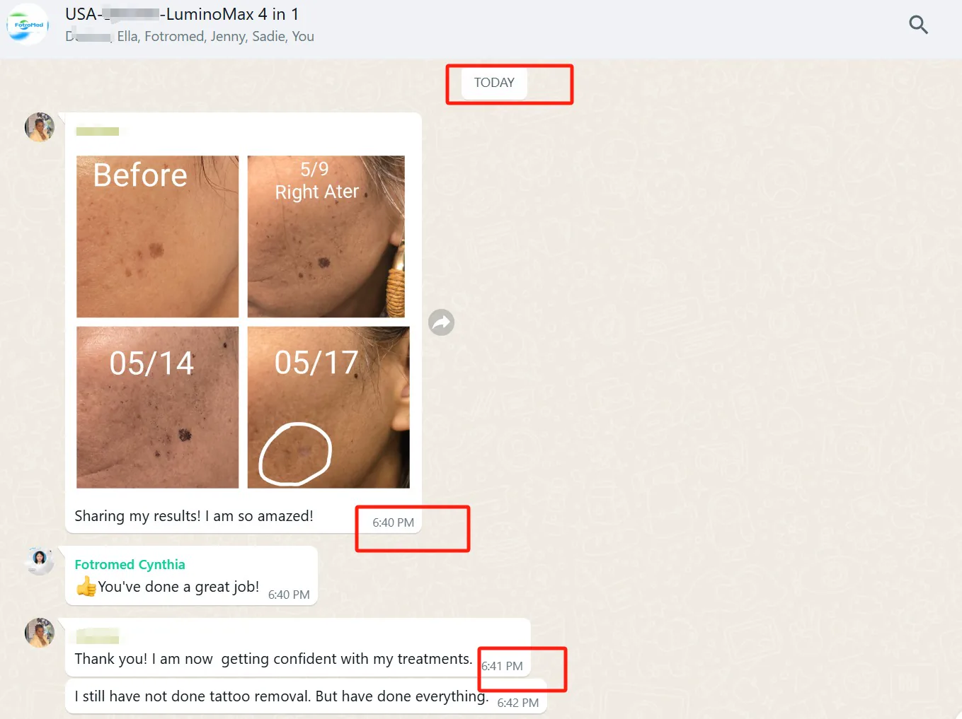 Customer sharing early treatment results and growing confidence after training