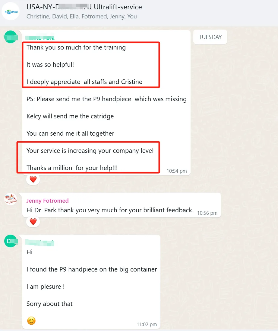Customer thanking Fotromed for helpful product training