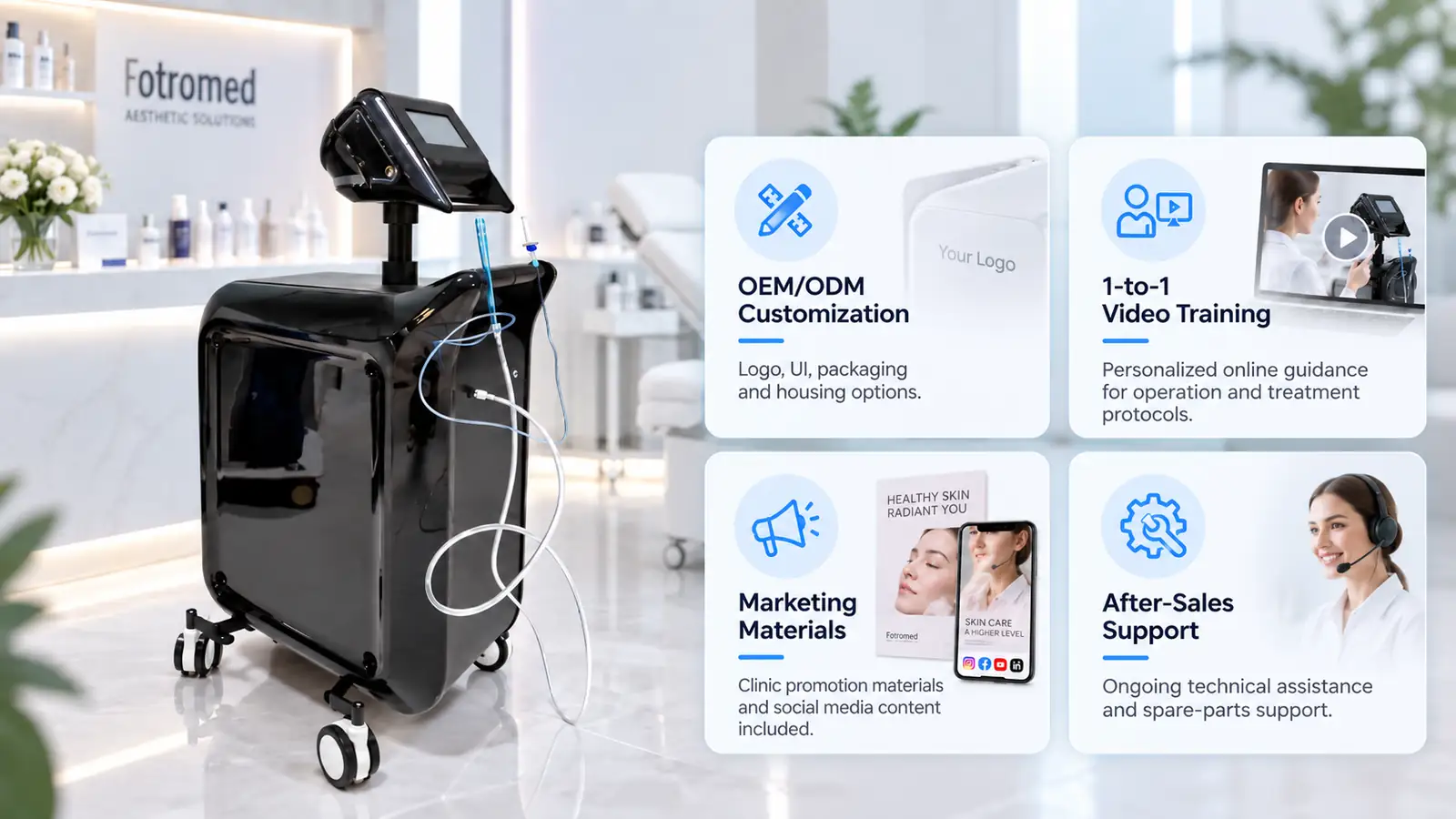Fotromed Oxygen jet peel machine with OEM and ODM customization, training services