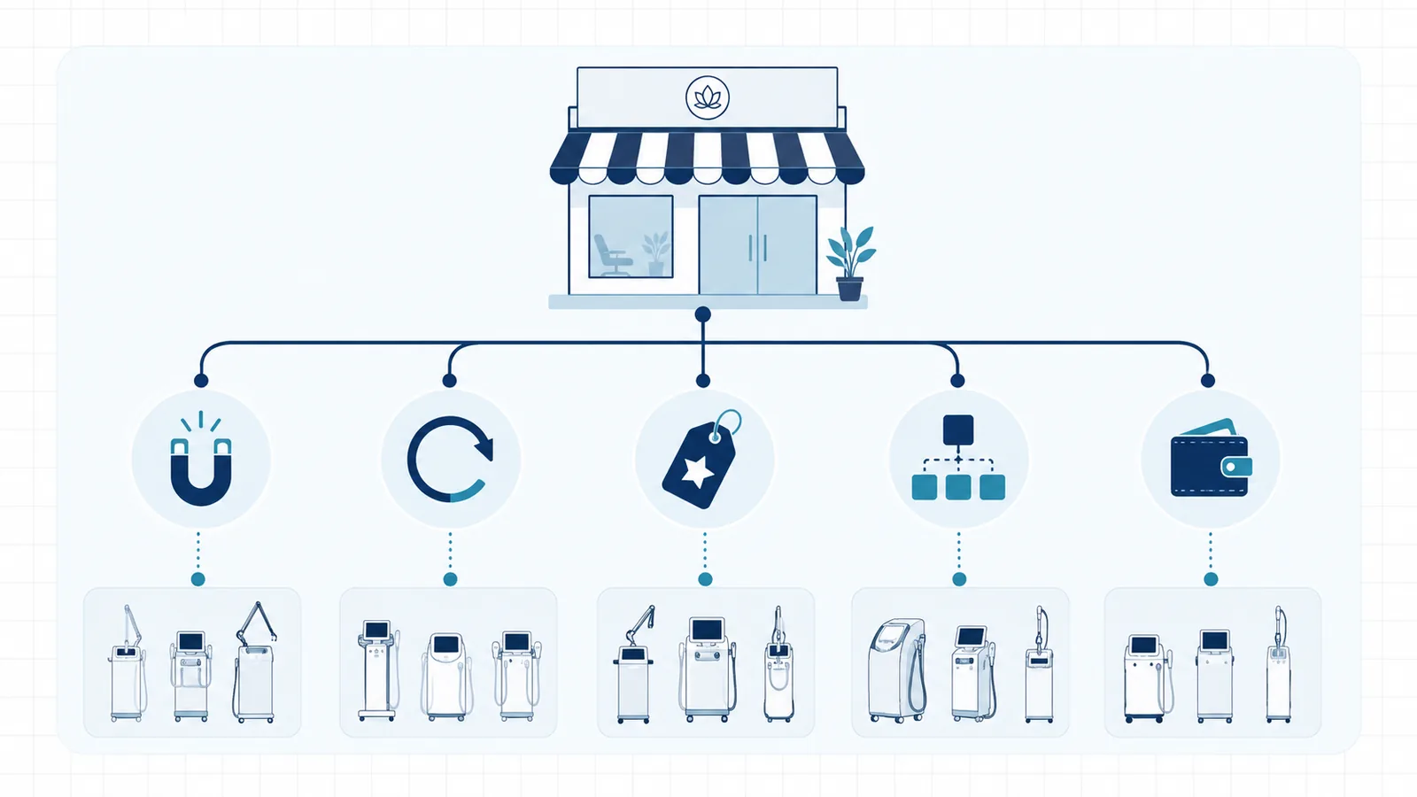 Aesthetic machine selection by business goal for salons and Med Spas