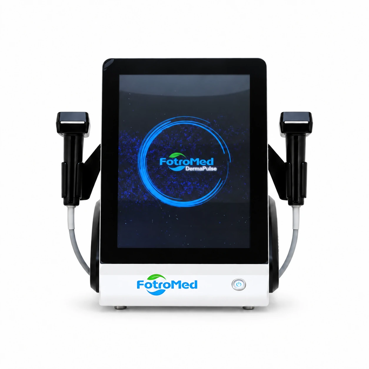 Front view of the DermaPulse machine console with FotroMed logo and two handpieces