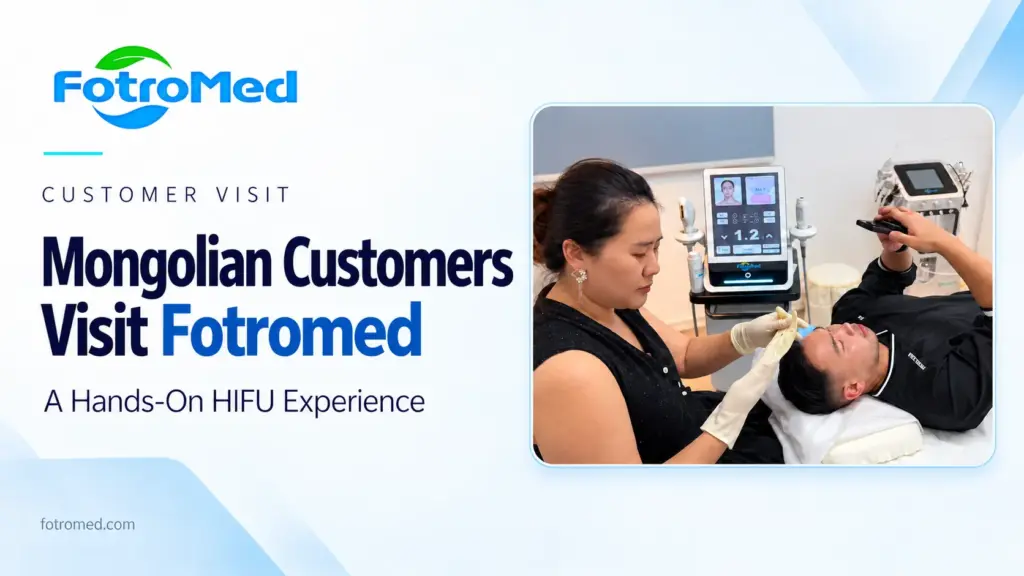 Mongolian customers visiting Fotromed for a hands-on HIFU experience