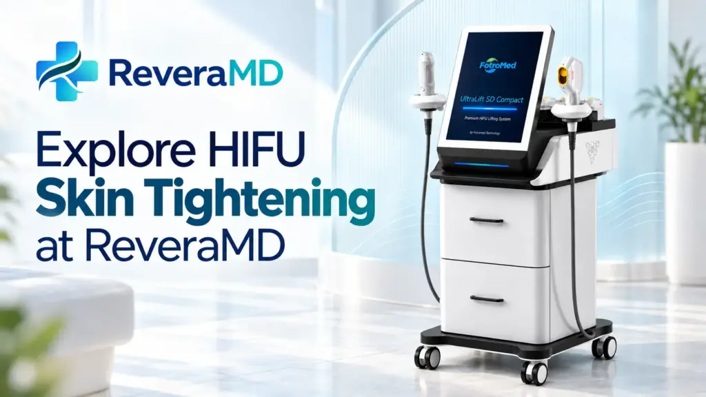 ReveraMD HIFU skin tightening promotional banner showing an Ultralift SD Compact machine